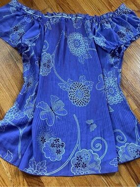 dressbarn Purple Floral Butterfly Off-Shoulder Sheer Flowy Blouse
